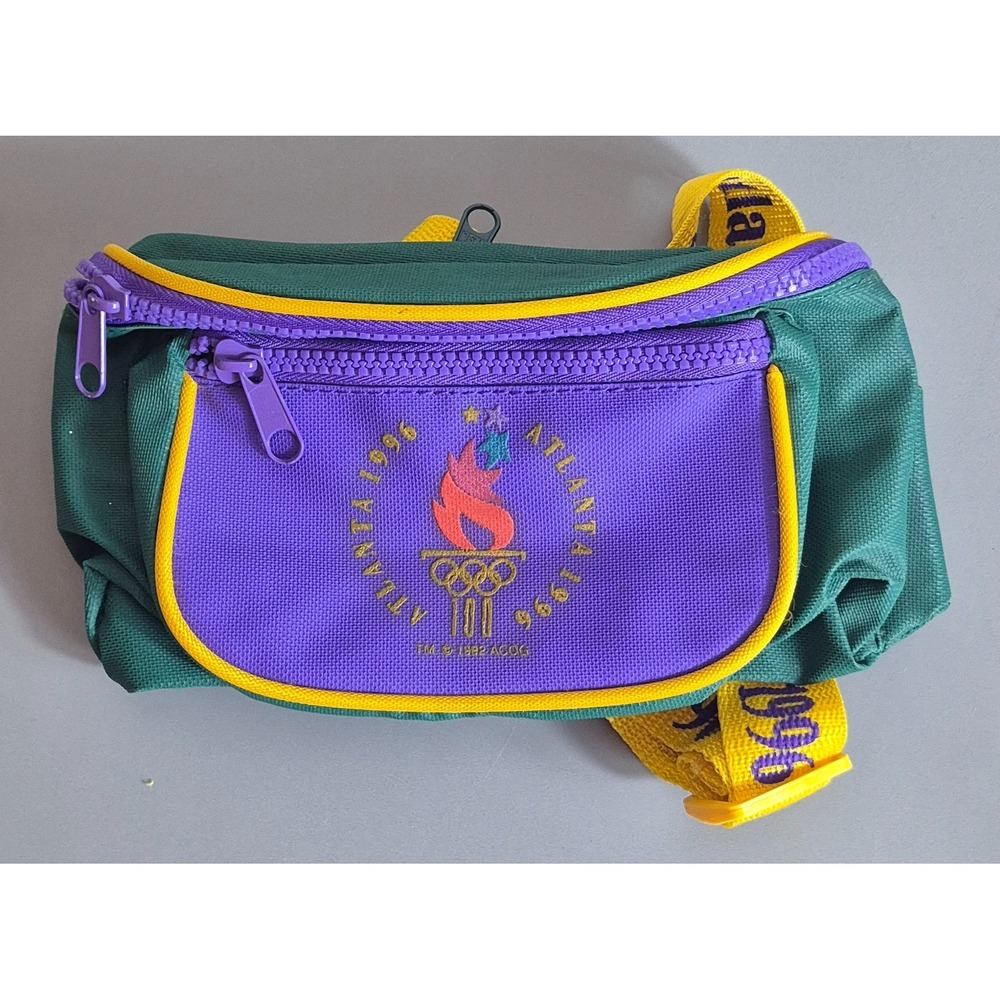 Vintage Atlanta 1996 Olympics Green Purple Yellow Fanny Waist Pack Bag NEW NWOT